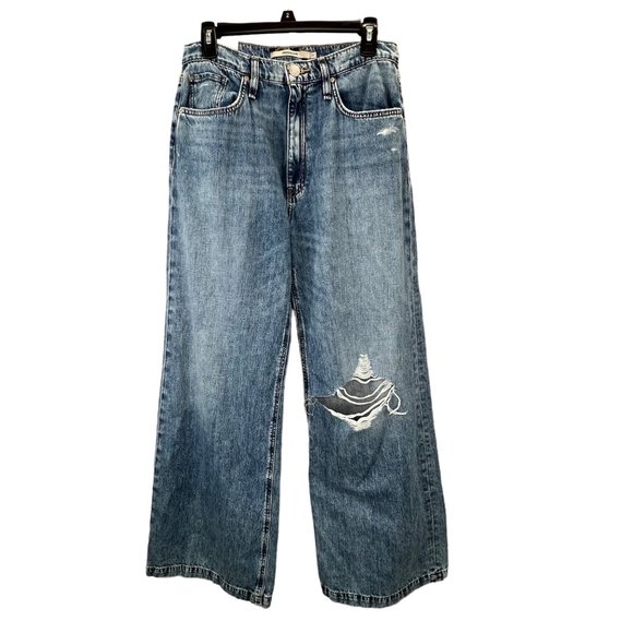 Hudson Jodie Jeans 27 Thunder Destructed Wide Leg 30" Waist NWT FLAW - Picture 1 of 9